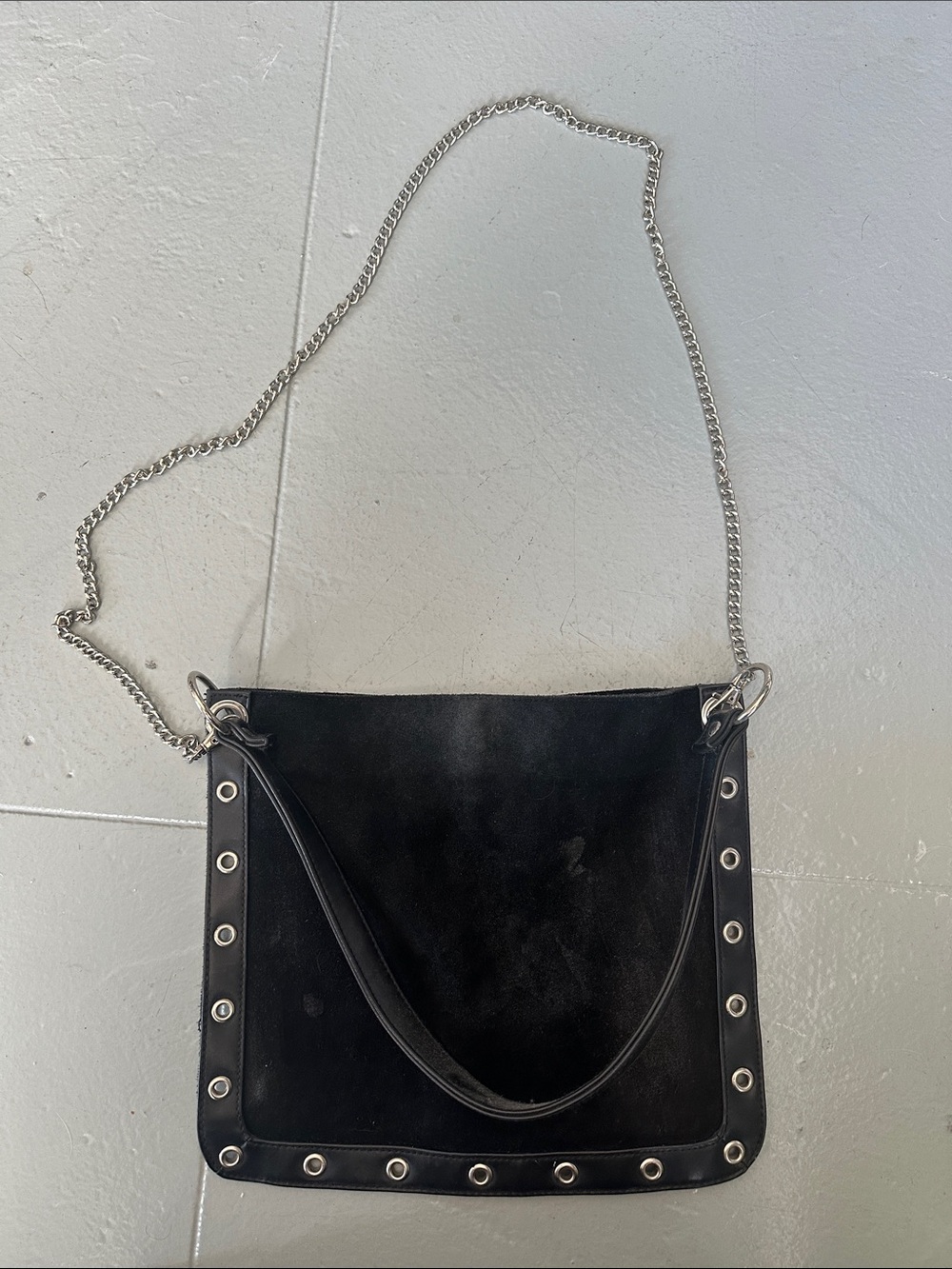 Black Suede Chain-Handle Shoulder Bag
